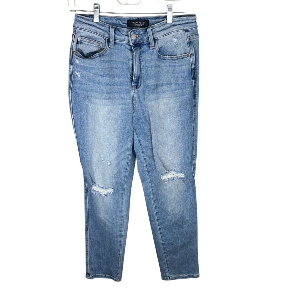 Judy Blue Jeans Womens 28 Boyfriend Mid Rise Light Wash Distressed Stretch Denim - Picture 1 of 6